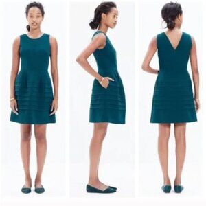 Madewell Midnight Shutter Pleat Fit & Flare Dress | Spruce Green | Size 6